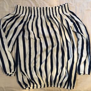 Boohoo Off the Shoulder Navy Striped Shirt